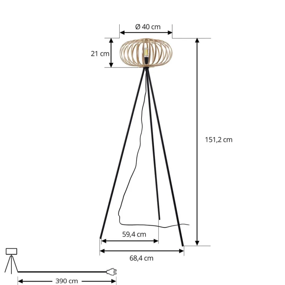 Gulvlamper ^ Lindby gulvlampe Lielle, naturlig bambus, Ø 40 cm