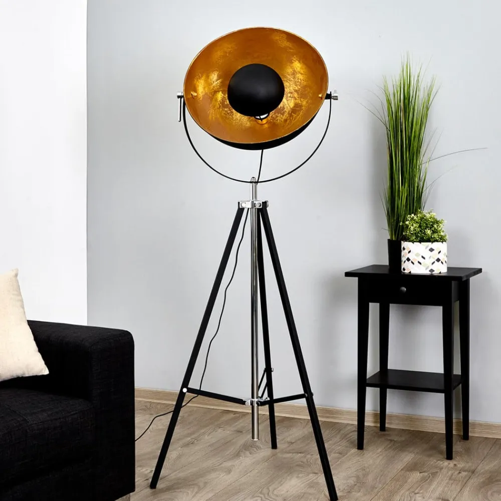 Gulvlamper|Gulvlamper ^ Lindby gulvlampe Mineva. sort/guld, metal, højde 180 cm