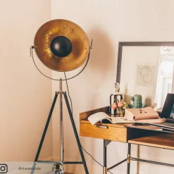 Gulvlamper|Gulvlamper ^ Lindby gulvlampe Mineva. sort/guld, metal, højde 180 cm