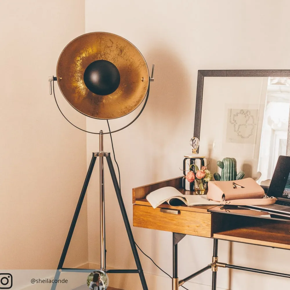 Gulvlamper|Gulvlamper ^ Lindby gulvlampe Mineva. sort/guld, metal, højde 180 cm