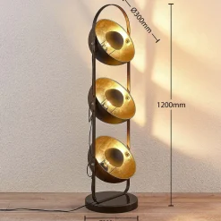 Lindby Gulvlamper|Gulvlamper > gulvlampe Muriel, 3 lyskilder, sort/guld, metal