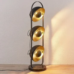 Lindby Gulvlamper|Gulvlamper > gulvlampe Muriel, 3 lyskilder, sort/guld, metal