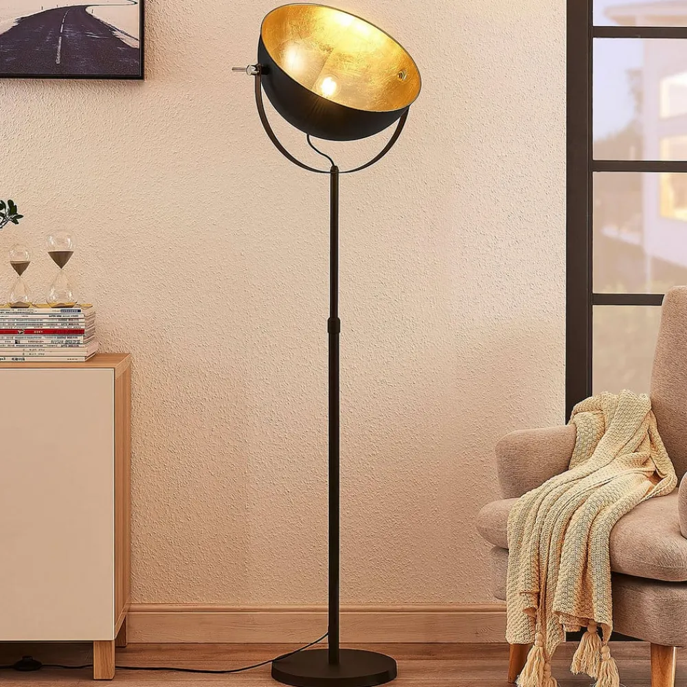 Lindby Gulvlamper|Gulvlamper > gulvlampe Muriel, 1 lyskilde, sort/guld, metal