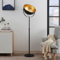 Lindby Gulvlamper|Gulvlamper > gulvlampe Muriel, 1 lyskilde, sort/guld, metal
