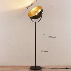 Lindby Gulvlamper|Gulvlamper > gulvlampe Muriel, 1 lyskilde, sort/guld, metal