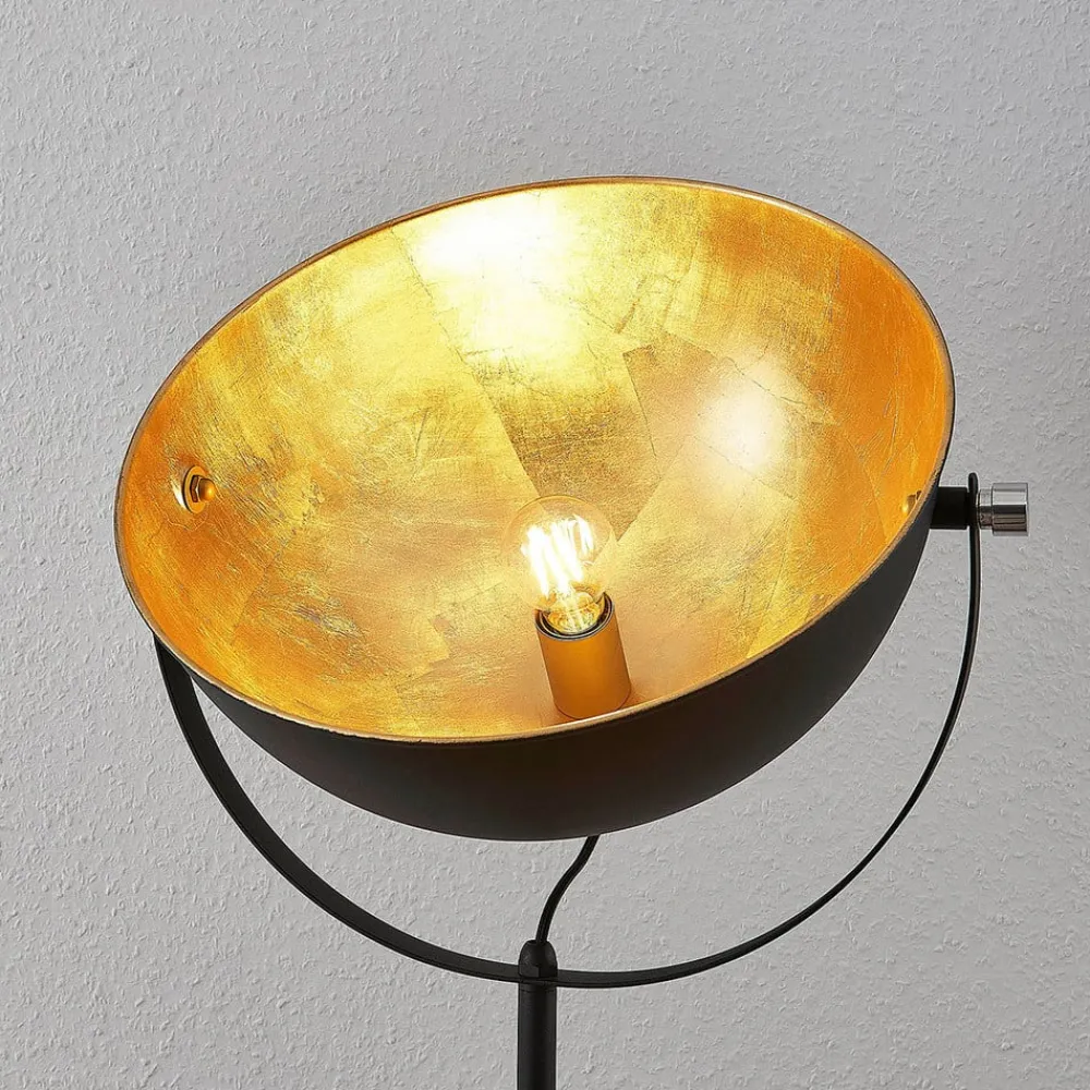 Lindby Gulvlamper|Gulvlamper > gulvlampe Muriel, 1 lyskilde, sort/guld, metal