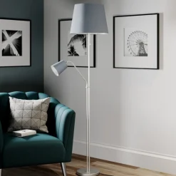 Lindby Gang|Pendellamper > gulvlampe Nantwin, 175 cm, grå, nikkel, tekstil