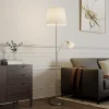 Gang|Gulvlamper ^ Lindby gulvlampe Nantwin, 175 cm, hvid, nikkel, tekstil