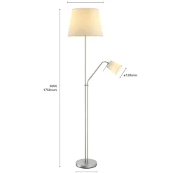Gang|Gulvlamper ^ Lindby gulvlampe Nantwin, 175 cm, hvid, nikkel, tekstil