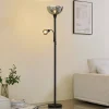 Lindby Gulvlamper > gulvlampe Nehemia, sort, glas, læselampe, 185 cm