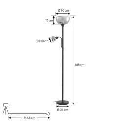 Lindby Gulvlamper > gulvlampe Nehemia, sort, glas, læselampe, 185 cm