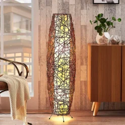 Lindby Gulvlamper|Gulvlamper > gulvlampe Nias, højde 111 cm, rattan, tekstil
