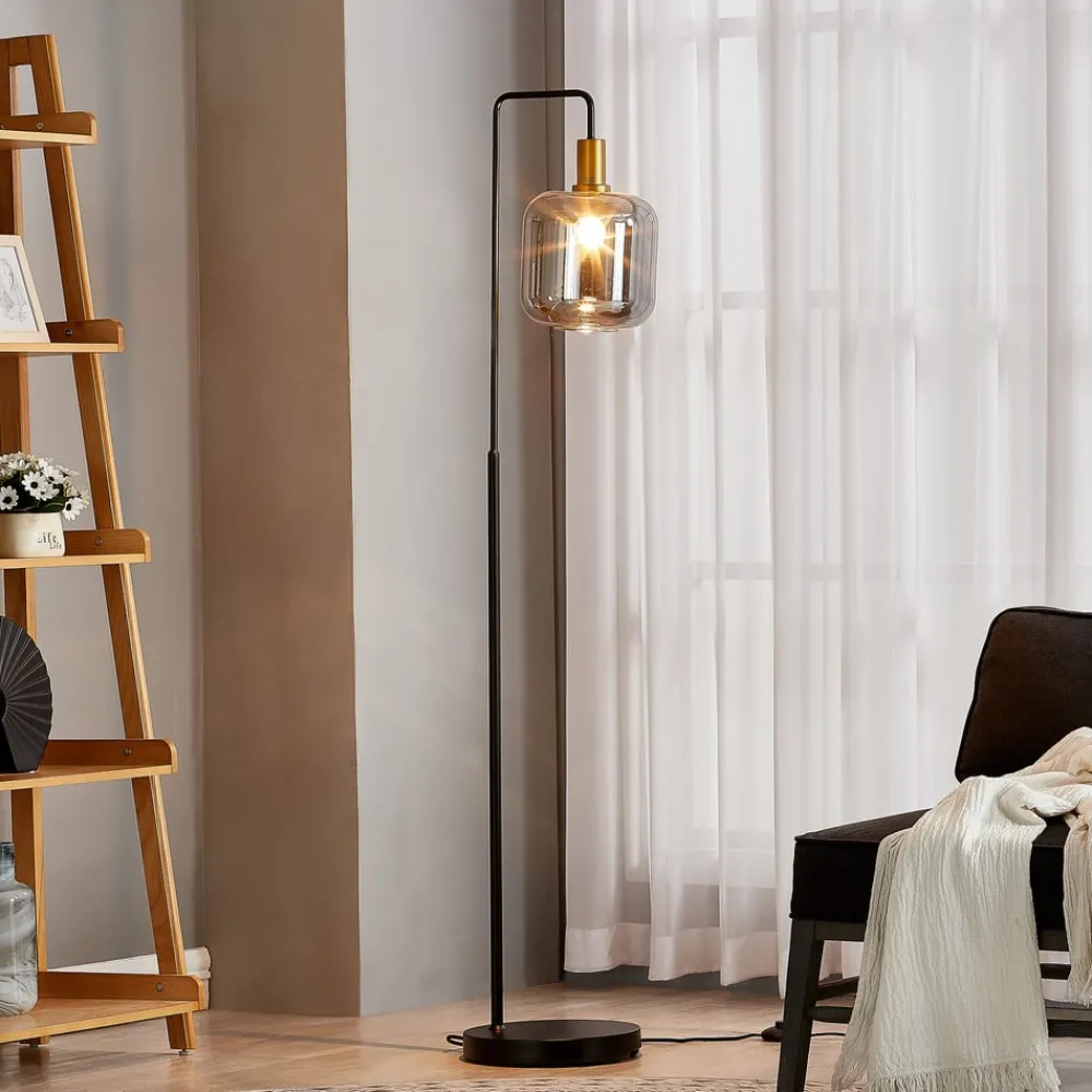 Gulvlamper|Gulvlamper ^ Lindby gulvlampe Nimbora, 150 cm, sort, glas, metal