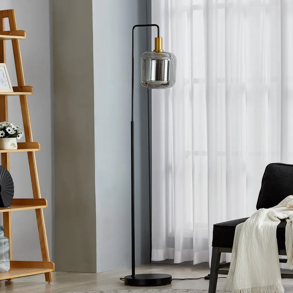 Gulvlamper|Gulvlamper ^ Lindby gulvlampe Nimbora, 150 cm, sort, glas, metal
