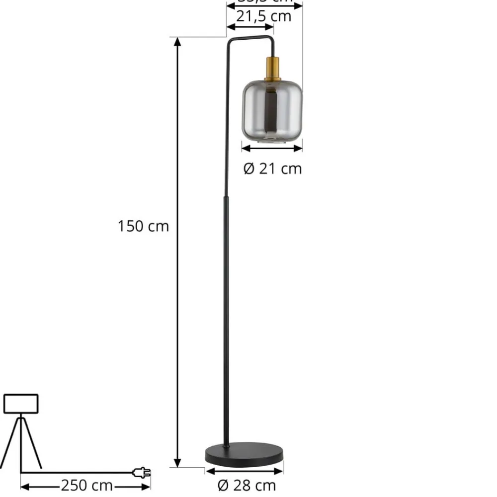 Gulvlamper|Gulvlamper ^ Lindby gulvlampe Nimbora, 150 cm, sort, glas, metal
