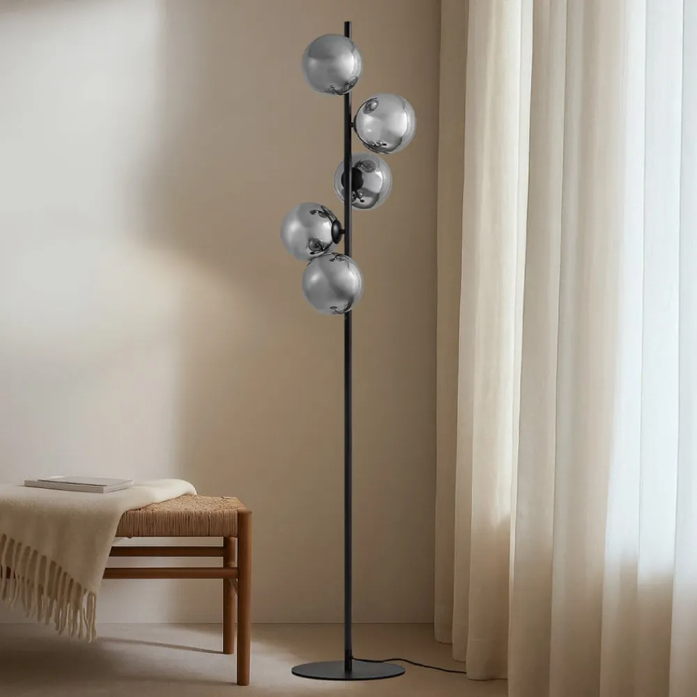 Pendellamper|Gulvlamper ^ Lindby gulvlampe Orbelia, sort, 5 lyskilder, glas