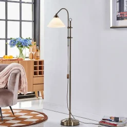 Lindby Gang|Gulvlamper > gulvlampe Otis, antik messing, glas, 170 cm, E27