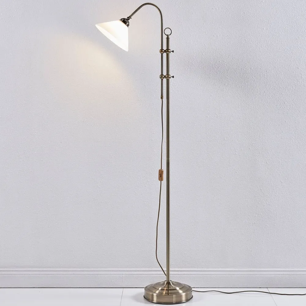 Lindby Gang|Gulvlamper > gulvlampe Otis, antik messing, glas, 170 cm, E27
