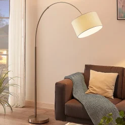 Lindby Pendellamper|Gulvlamper > gulvlampe Railyn, hvid, stof, 200 cm, E27