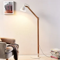 Lindby Arbejdsrum/Kontor|Pendellamper > gulvlampe Shivanja, træ, justerbar, 146 cm, E27