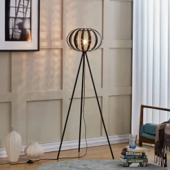 Lindby Gulvlamper|Gulvlamper > gulvlampe Tamira, sort, rattan, 143 cm høj, E27