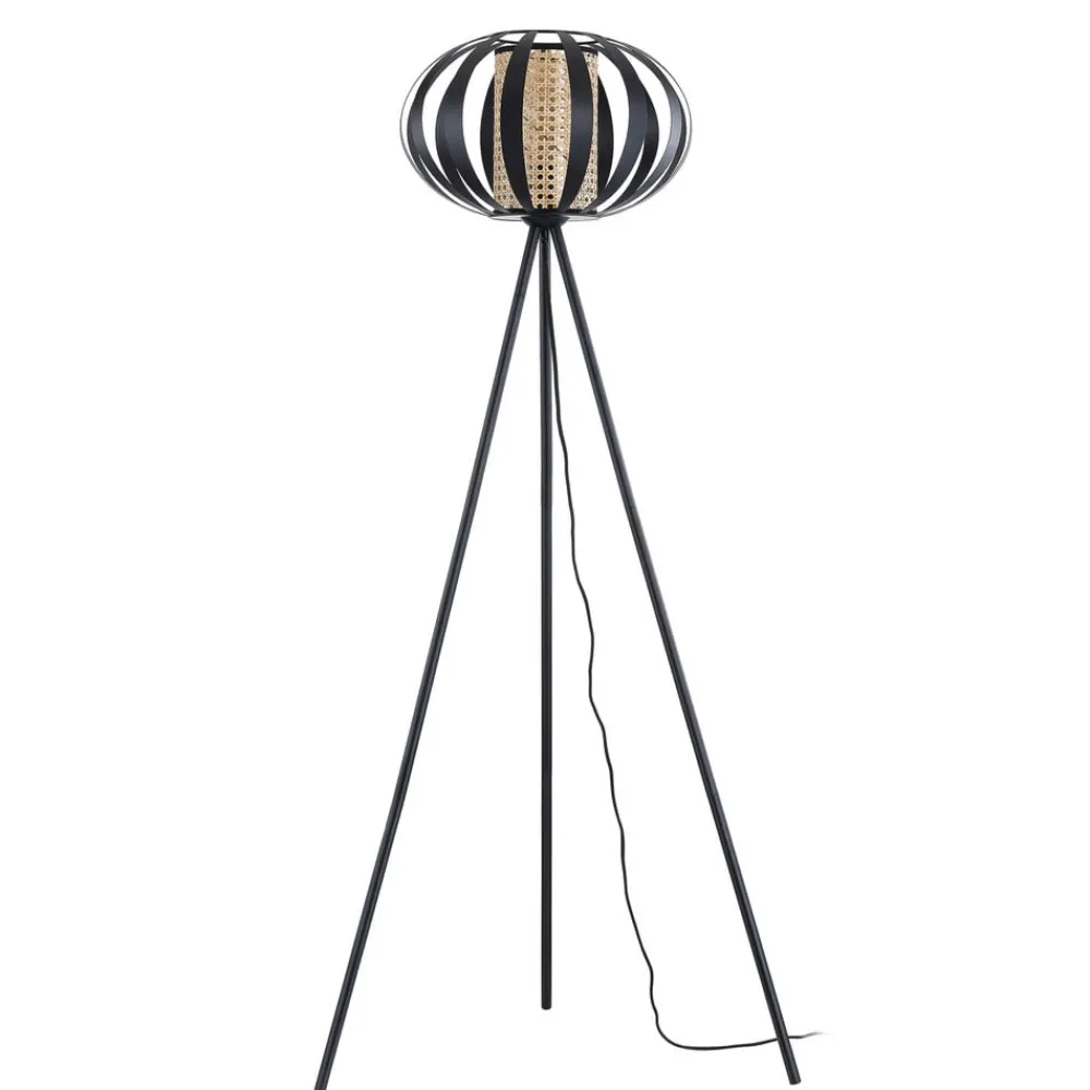 Lindby Gulvlamper|Gulvlamper > gulvlampe Tamira, sort, rattan, 143 cm høj, E27
