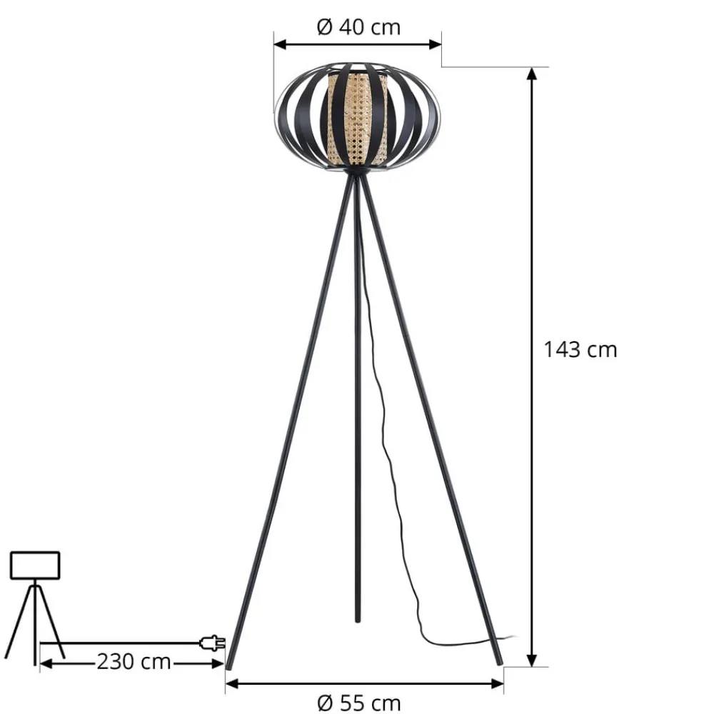 Lindby Gulvlamper|Gulvlamper > gulvlampe Tamira, sort, rattan, 143 cm høj, E27