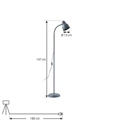 Lindby Gulvlamper|Gulvlamper > Gulvlampe Tebbi, grå, metal, højde 150 cm