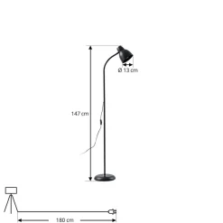 Gang|Gulvlamper ^ Lindby gulvlampe Tebbi, sort, metal, højde 150 cm
