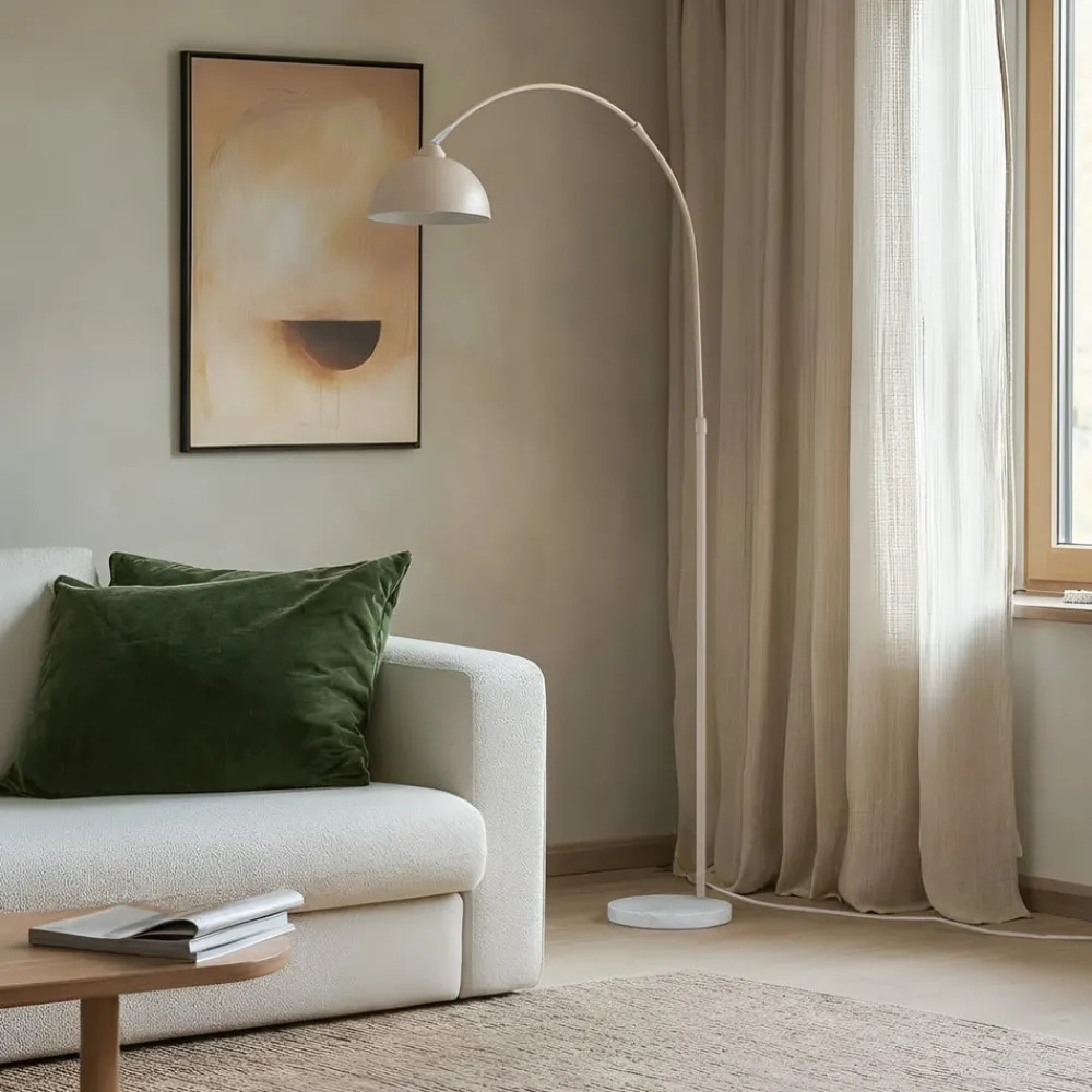 Lindby Gulvlamper|Gulvlamper > Gulvlampe Tonka, beige, metal/marmor, 180 cm, E27