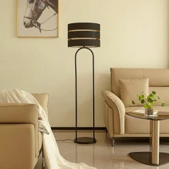 Lindby Gang|Pendellamper > gulvlampe Tsomo, Ø 40 cm, sort, stof, E27