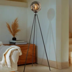 Lindby Gulvlamper|Gulvlamper > gulvlampe Valentina, E27, røggrå, glas, 150 cm