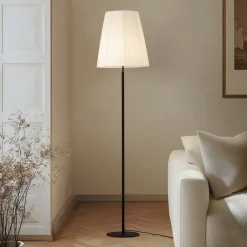 Lindby Gang|Gulvlamper > gulvlampe Virelle, sort/hvid, tekstil, højde 170 cm