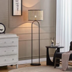 Lindby Gulvlamper > gulvlampe Yaelle, 146 cm høj, rattan, sort, E27