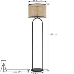 Lindby Gulvlamper > gulvlampe Yaelle, 146 cm høj, rattan, sort, E27
