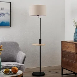 Gang|Gulvlamper ^ Lindby gulvlampe Zinia, sort, hylde, USB-tilslutning