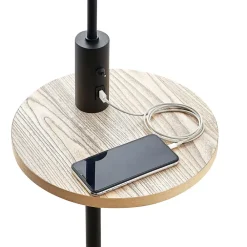 Gang|Gulvlamper ^ Lindby gulvlampe Zinia, sort, hylde, USB-tilslutning