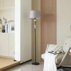 Lindby Gulvlamper|Gulvlamper > Haldorin gulvlampe, grå/sort, tekstil, 157 cm