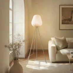 Lindby Gulvlamper > Helin gulvlampe, beige, tekstil, stativ, 144 cm, E27