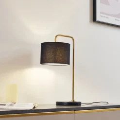Lindby Bordlamper > Hillary bordlampe, sort/guld, marmor, 49 cm