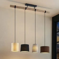 Lindby Pendellamper|Pendellamper > hængelampe Amilia, stof, 4 lyskilder, grå/beige, E27