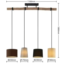 Lindby Pendellamper|Pendellamper > hængelampe Amilia, stof, 4 lyskilder, grå/beige, E27