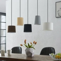 Lindby Pendellamper|Pendellamper > hængelampe Amilia, stof, 5 lyskilder, grå/beige, E27