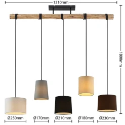 Lindby Pendellamper|Pendellamper > hængelampe Amilia, stof, 5 lyskilder, grå/beige, E27