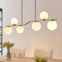Lindby Pendellamper > hængelampe Avalyn, nikkelfarvet, glas, 110 cm, E14