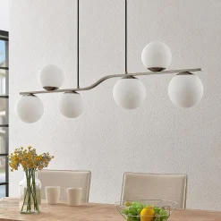 Lindby Pendellamper > hængelampe Avalyn, nikkelfarvet, glas, 110 cm, E14