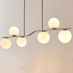 Lindby Pendellamper > hængelampe Avalyn, nikkelfarvet, glas, 110 cm, E14