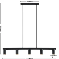 Lindby Pendellamper|Pendellamper > hængelampe Baliko, sort, 116 cm, 5 lyskilder, GU10