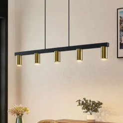 Pendellamper|Pendellamper ^ Lindby hængelampe Baliko, sort/messing, 5 lyskilder, GU10