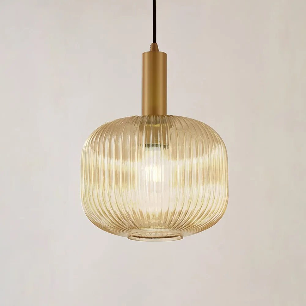 Pendellamper|Pendellamper ^ Lindby hængelampe Doroteo, 25 cm, 1 lyskilde, ravfarvet, glas